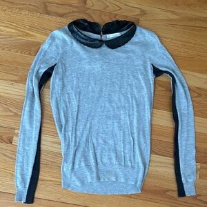 Nordstrom Hinge Gray Sweater with Faux Leather Collar